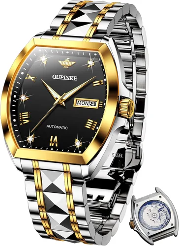 Vista 10 de OUPINKE - Reloj automático para hombre, diseño de esqueleto de diamante mecánico de cuerda automática, lujo, reloj de pulsera de cristal de zafiro