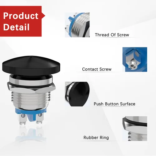 Vista 5 de APIELE Interruptor de botón momentáneo de 16 mm, botón momentáneo con cabeza de hongo, botón de inicio, IP65 resistente al agua, 12 V, 24 V, 36 V