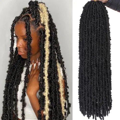 Vista 39 de ZRQ Butterfly Locs Cabello de Ganchillo Corto 6 Paquetes Negro Cabello Bob de Ganchillo 8 Pulgadas Locs Sintéticos Desordenados Desgastados Trenzas