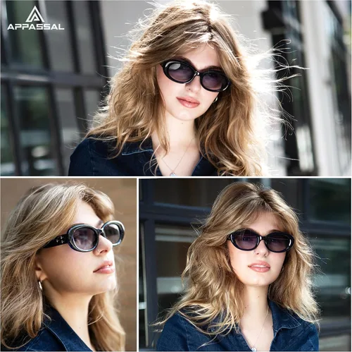 Vista 2 de Appassal Gafas de sol ovaladas retro para mujer, estilo vintage, montura redonda, AP3656