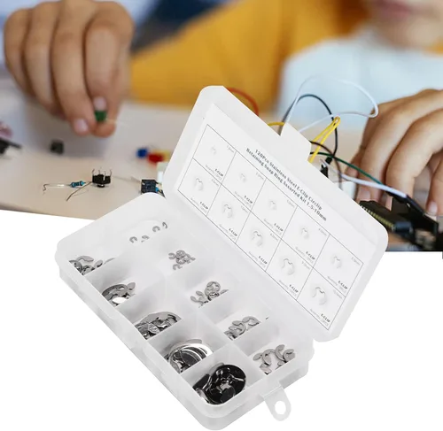 Vista 2 de Surtido de clips métricos E, kit de sujeción de anillos de retención externos sin rebabas para reparación de ejes, acero inoxidable 304, plata