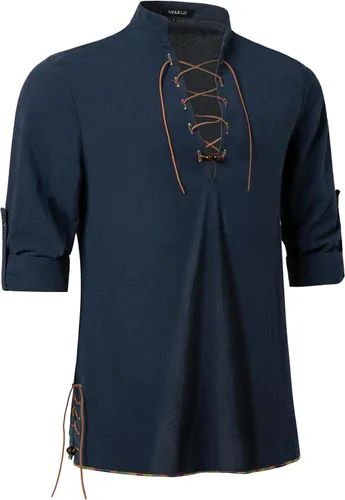 Vista 6 de Camisas de manga larga para hombre, estilo retro, con cordones para disfraz medieval, vikingo, hippie, Halloween, cosplay, pirata, renacentista