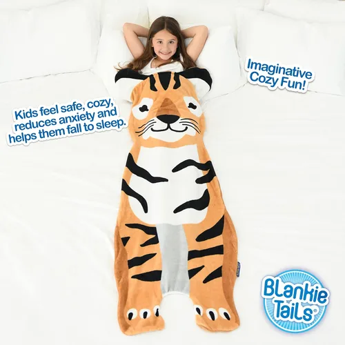Vista 7 de Blankie Tails Manta de tigre portátil para niños, de doble cara, suave, manta de animal de forro polar, uso para fiestas de pijamas, ropa de cama