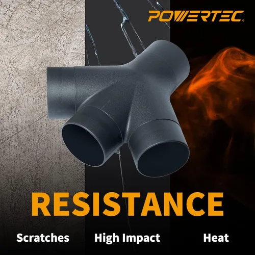 Vista 6 de POWERTEC 70275-P2 - Accesorio de recolección de polvo de 3 vías con diseño en forma de Y para manguera y puño de 4 pulgadas, paquete de 2