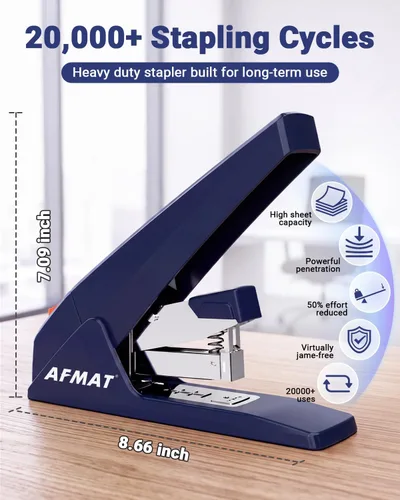 Vista 3 de AFMAT Engrapadora resistente ES18 - 100 hojas, 50% menos esfuerzo, más de Azul