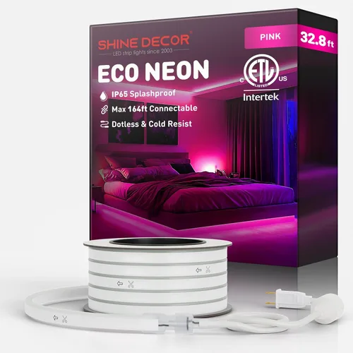 Vista 48 de Shine Decor Tira de luces LED AC 120V, cuerda de neón eco de 120 LED/m sin puntos, conectable y cortable, IP65 impermeable y resistente al clima