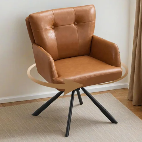 Vista 11 de WUTUTUEE Silla de comedor de piel sintética, moderna, cómoda, giratoria, silla de comedor tapizada con respaldo medio, silla de escritorio sin