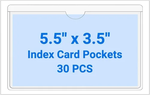 Vista 33 de 30 PCS Clear Self Adhesive Plastic Label Pockets, Top Loading Business & Library Index Card Holders, Peel and Stick Sleeves for Storage Bins, Totes