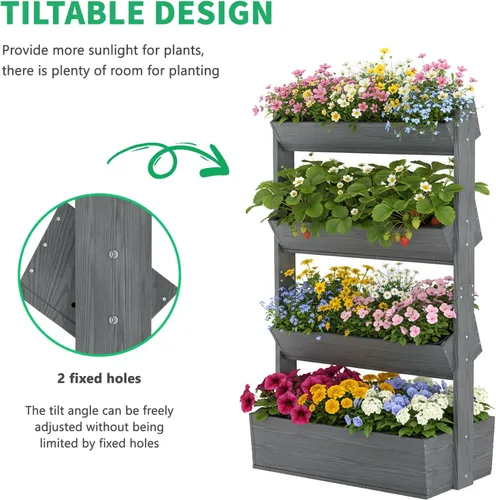 Vista 2 de DoCred Cama de jardín vertical elevada de madera, 4 niveles mejorados, soporte de madera independiente para plantas, hierbas, flores, verduras