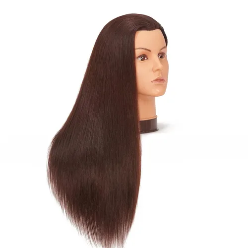 Vista 2 de Cabeza de maniquí de 26-28 pulgadas, cabeza de maniquí Yaki de fibra sintética para peluquería y cosmetología, maniquíes, cabeza de práctica