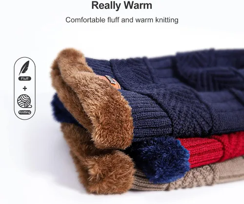 Vista 5 de Conjunto de bufanda y gorro de invierno, gorro cálido con forro polar, gorro de punto grueso para hombres y mujeres