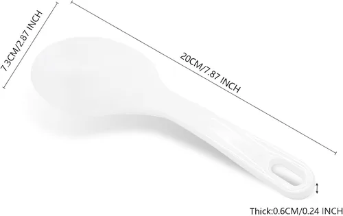 Vista 2 de Juego de 2 utensilios de cocina de plástico, cuchara antiadherente para servir y espátula resistente al calor para granos, 7.87 pulgadas (blanco)
