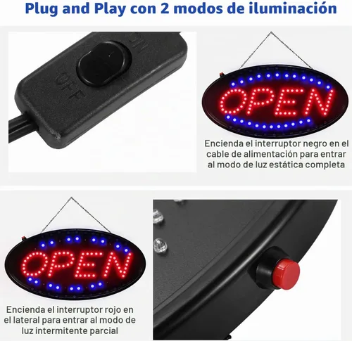 Vista 3 de TeqHome - Letrero abierto LED brillante, señal abierta, letreros eléctricos