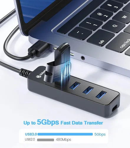 Vista 3 de Concentrador USB 3.0, extensor USB 3.0 de 5 puertos con puerto de alimentación USB C de 5V, divisor USB A puerto Hub para laptop, PC, coche, PS4/5
