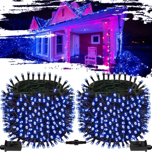 Vista 11 de OZS Guirnalda de luces de Navidad conectables rojas y blancas, paquete de 2 luces de Navidad de 164 pies en total de 400 LED para Rojo y blanco