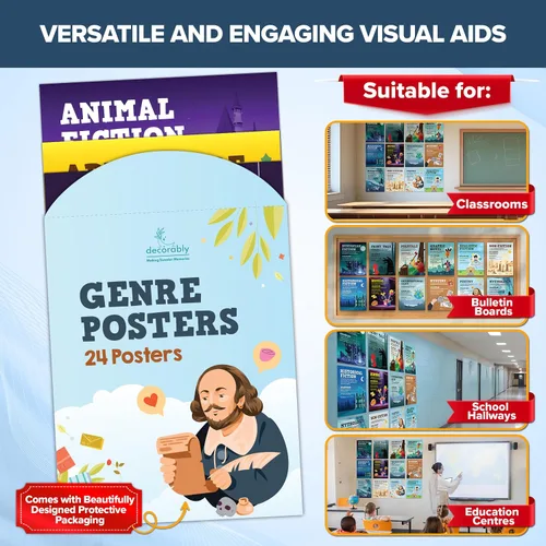 Vista 8 de Decorably 24 pósteres de género de libros para aula primaria de 11 x 14 pulgadas, decoración escolar laminada mate, pasillos, tablones de anuncios
