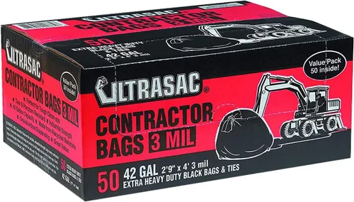 Vista 7 de Ultrasac Bolsas para Contratistas de Servicio Pesado (PAQUETE DE 50 UNIDADES DE VALOR/con lazos), 42 galones, 32.75" X 47" - 3 MIL de grosor