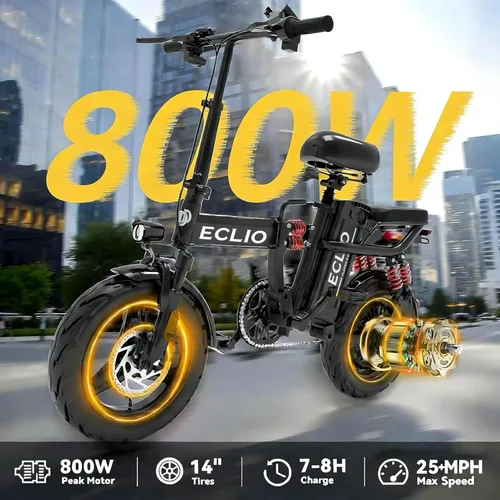 Vista 2 de DDC SPORT Folding Electric Bike, Peak 800W Motor 20MPH,48V 14Ah Removable Battery 55Miles Ebike,14'' Lightweight Adults Electric Bicycles for