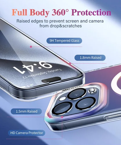Vista 6 de CAPRARO Funda magnética compatible con iPhone 15 Pro Max, protección completa de la cámara [compatible con magnético] [no amarillento] galvanizado a
