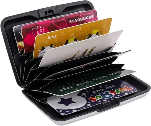 Vista 5 de Elfish.- Funda protectora de aluminio contra RFID, para tarjetas de crédito, carcasa rígida para tarjetas de presentación, cartera de metal