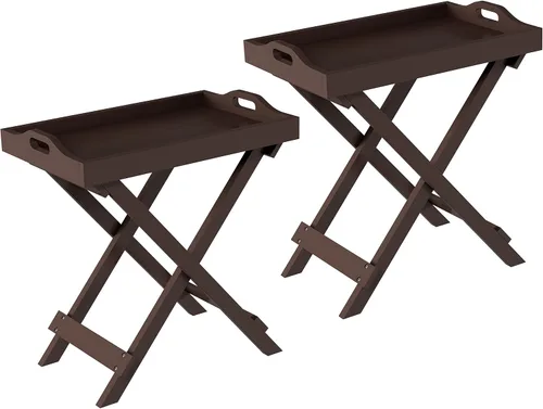 Vista 13 de Lavish Home Mesa plegable para TV con bandeja extraíble, juego de 2, color Negro