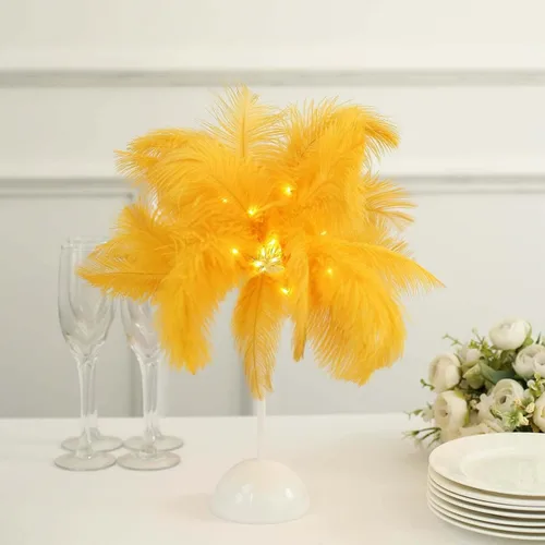 Vista 11 de Efavormart - Lámpara de mesa LED de plumas de avestruz blanca de 15 pulgadas, centro de mesa inalámbrico con pilas para bodas y fiestas, luz