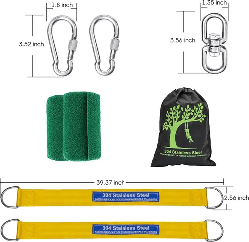 Vista 7 de Kit de correas de columpio para árbol seguro con dos mosquetones de aleación, resistencia a la rotura de 2,200 libras, instalación fácil y rápida