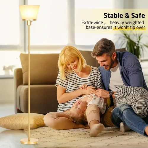 Vista 7 de Lámpara de pie para Dormitorio, Lámpara de pie dorada con pantalla de plástico blanco, Lámparas de pie modernas y altas, lámpara de pie brillante