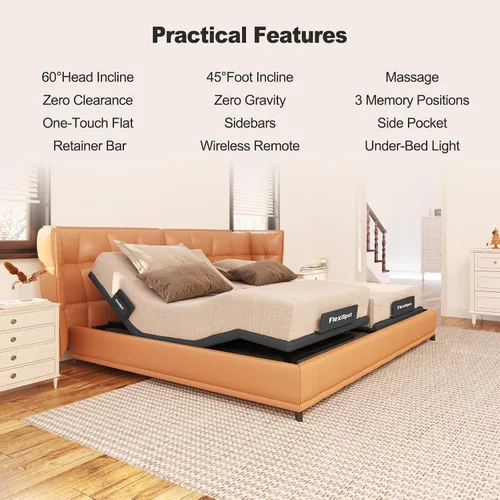 Vista 5 de FLEXISPOT Base de cama ajustable S6 Twin XL+colchón de espuma viscoelástica de gel refrescante de 10 pulgadas, montaje rápido, masaje, espacio