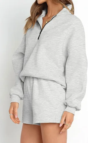 Vista 4 de AUTOMET Conjunto de 2 piezas de gran tamaño para mujer, sudadera a juego con media cremallera