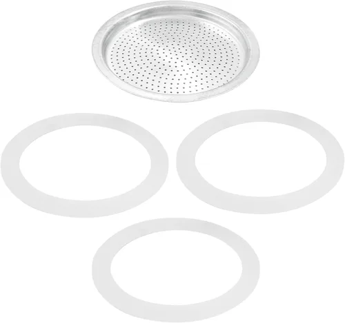 Vista 5 de Waziaqoc Espresso Moka - Kit de embudo de repuesto de 6 tazas, 1 filtro de aluminio con 3 paquetes de sellos de junta de repuesto