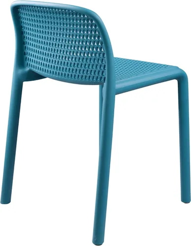 Vista 6 de CozyBlock Punch - Silla de comedor apilable perforada para interior y exterior, juego de 4 (azul turquesa)