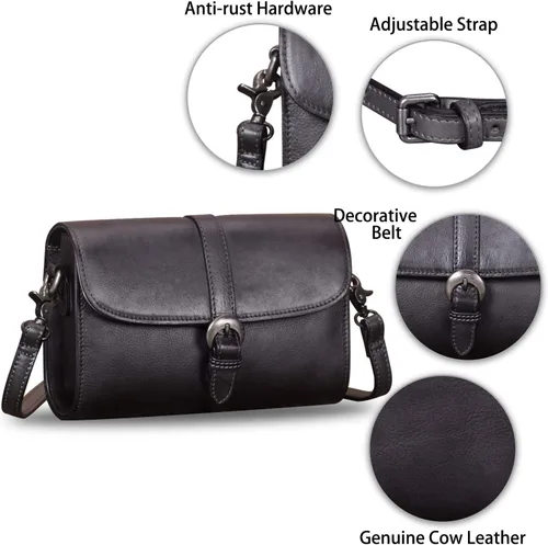 Vista 6 de Bolso cruzado de cuero genuino para mujer, bolsos de hombro vintage