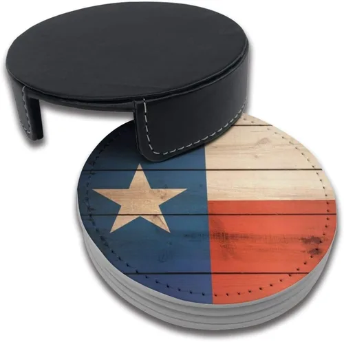 Vista 3 de Posavasos de madera con soporte para bebidas con la bandera de Texas, adecuado para tipos de tazas, juego de 6 Suitable For Kinds Of Cups