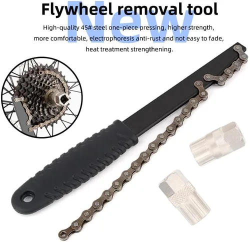 Vista 7 de Oumers Llave de látigo de cadena de bicicleta, herramienta de extracción de volante de bicicleta, llave de extracción de piñón de bloqueo