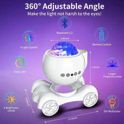 Vista 5 de ENOKIK Proyector de Luces del Norte, Proyector de Estrellas Aurora con Altavoz Bluetooth Integrado, Máquina de Ruido Blanco para Niños y Adultos