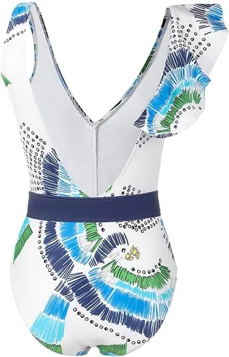 Vista 26 de Women Swimsuits Abstract Printing Notched Square/V Neck Floral Vacation One Piece with Cover Up