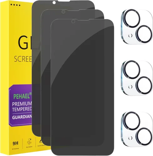 Vista 21 de PEHAEL - Paquete de 2 + 2 protectores de pantalla de privacidad para iPhone, protector de lente de cámara, cobertura completa, vidrio templado