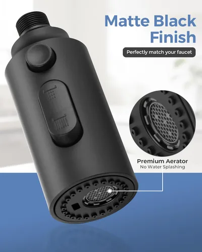 Vista 8 de Cabezal de Repuesto para Rociador de Grifo Extraíble, Cabezal de Rociador Extraíble Negro de 3 Funciones con 9 Adaptadores para Grifo de Fregadero