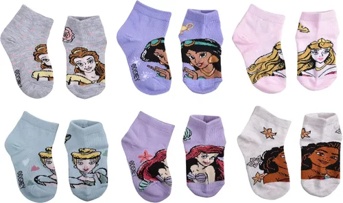 Vista 2 de Disney Princess Paquete de 6 calcetines de cuarto de bebé, gris pálido jaspeado, 2-4T de EE. UU, gris, 2-4T