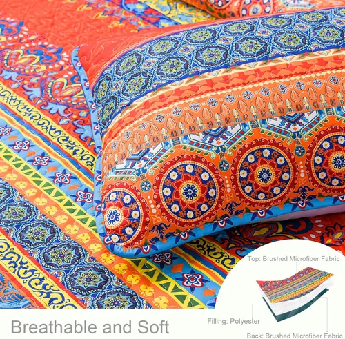 Vista 4 de Exclusivo Mezcla Colchas reversibles bohemias, tamaño individual, cubrecamas suaves azules, colcha ligera para todas las estaciones, juego de ropa