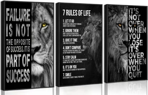 Vista 8 de 3 piezas de lienzo inspirador de oro azul para oficina, arte de pared, inspirador motivacional positivo, pinturas botánicas, cuadros de decoración