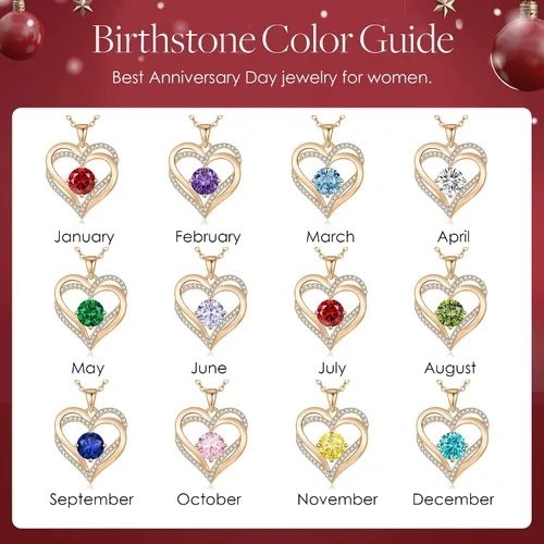Vista 5 de LOUISA SECRET Love Heart Birthstone Necklaces for Women, 925 Sterling Silver Women Pendant Necklace, Valentine's Day Gift for Her Birthday