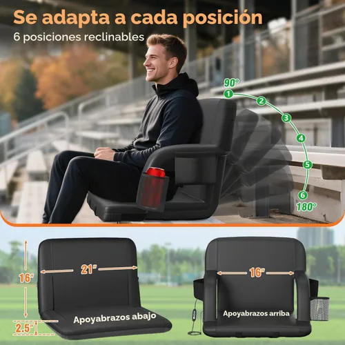 Vista 2 de Suteck - Asientos de estadio con calefacción para gradas, 21 pulgadas de ancho con calor USB de 3 niveles