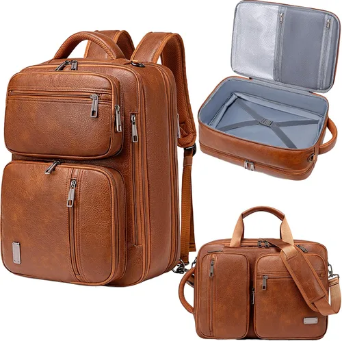Vista 7 de weiatas Bolsa convertible 3 en 1 de cuero vegano para laptop para hombres y mujeres, mochila de viaje expandible para trabajo Convertible