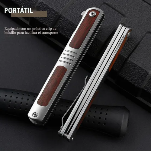 Vista 7 de Cuchillo de bolsillo para hombres, cuchillo plegable con clip, con hoja de acero D2, cierre de seguridad, cuchillo afilado para supervivencia
