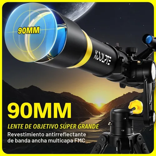 Vista 2 de Telescopio 90mm de apertura 900mm - Base de montaje AZ Vertisteel de alta precisión de ajuste, aumento 45-450x, control remoto inalámbrico