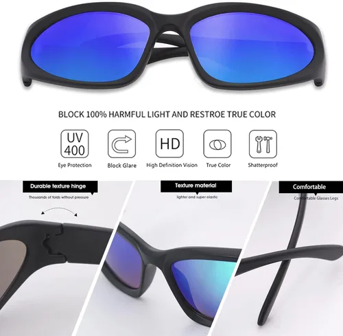 Vista 3 de knliwkm Gafas de sol deportivas envolventes plateadas Y2K futuristas ovaladas para mujeres y hombres 2022 a la moda