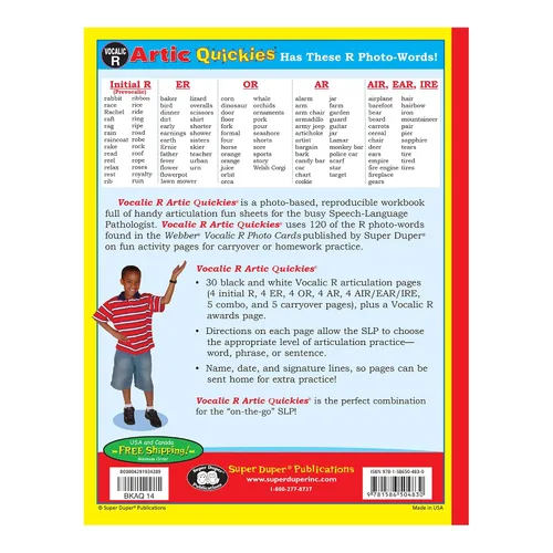 Vista 2 de Super Duper Publications Artic Quickies Reproducible Workbook for Vocalic R Speech Therapy - Articulation Worksheets Educational Learning