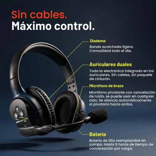 Vista 2 de EARTEC UL2D Ultralite HD Sistema de auriculares de intercomunicación inalámbrico, comunicación dúplex completo para 2 personas, oreja dual, alcance